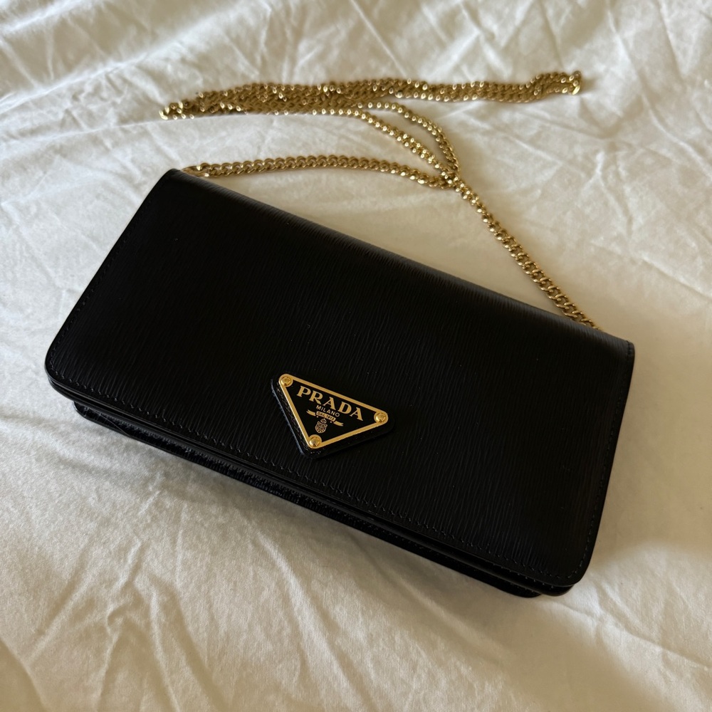 Prada Miniborse Black Vitello Move Leather Chain Cross Body Black Leather Gold - Picture 2 of 11